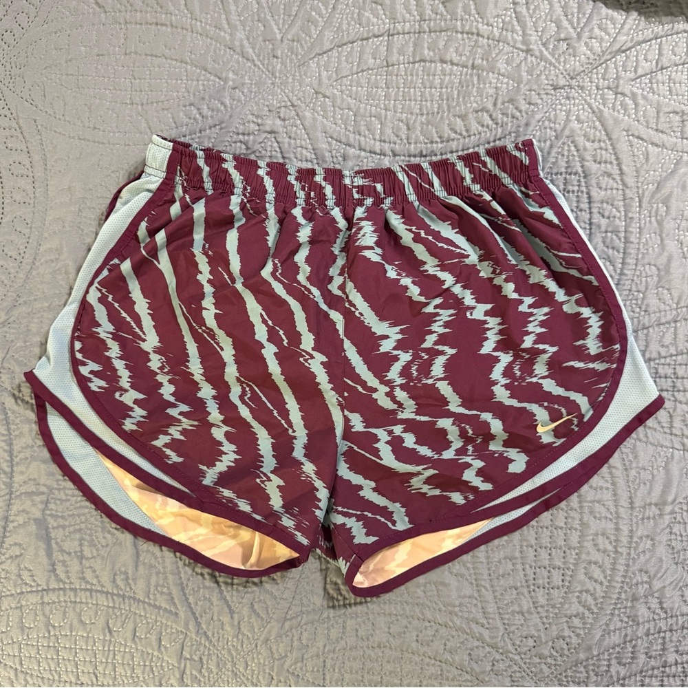 Nike Women's Maroon and White Athletic Shorts